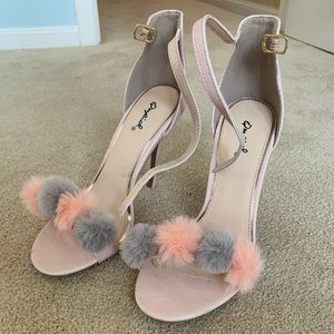Cute Pom poms heels size 7 1/2 blush color
